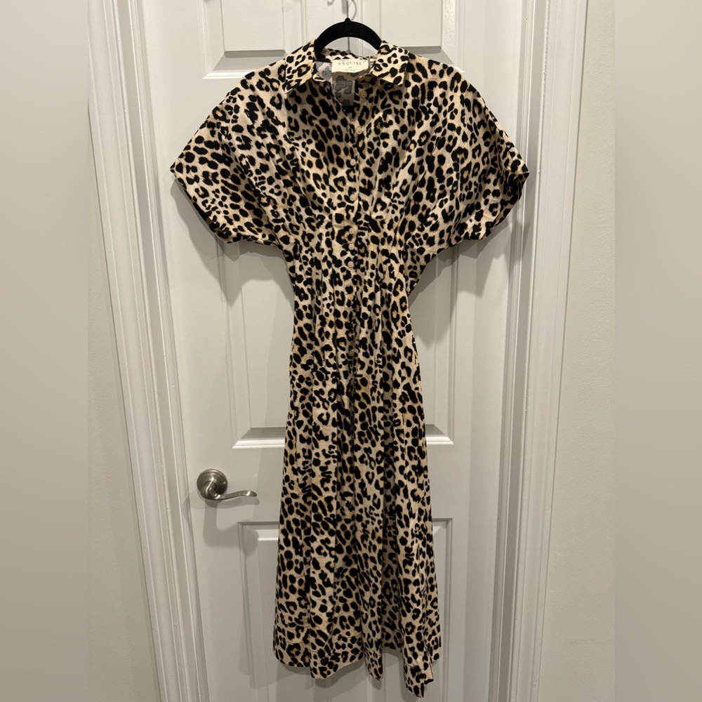 Anthropologie leopard dress Tobie Button-Front Pleated Shirt Dress Exquise xxs - Picture 9 of 9